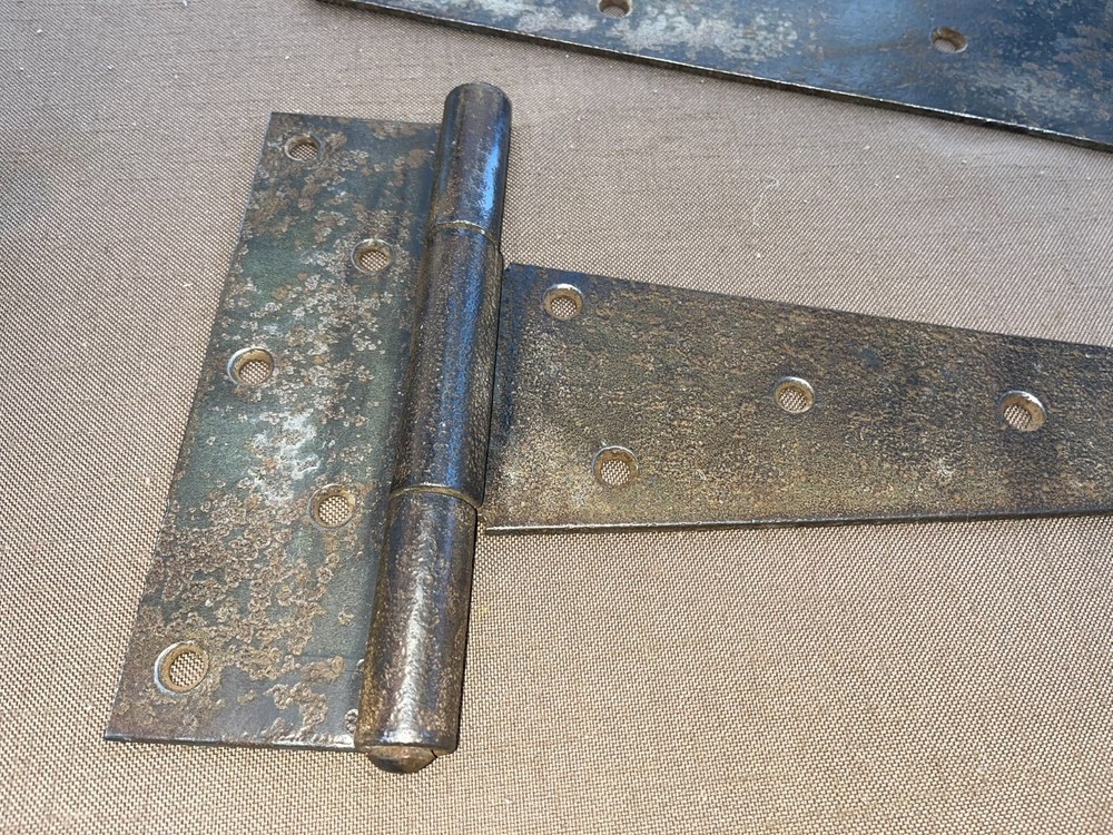 Pair Large Antique Barn Door Or Gate Hinges Wrought Iron Solid Working 17" x 8"