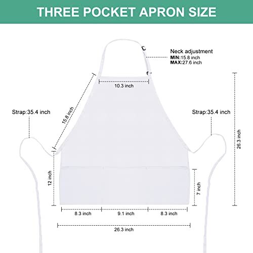 2 Pack 3 Pockets Adjustable Bib Apron Chef Kitchen Cooking Polyester White