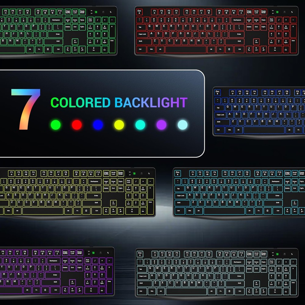 Wireless Keyboard and Mouse Combo 2.4G Full-Sized Ergonomic Keyboard Mouse 3 ...