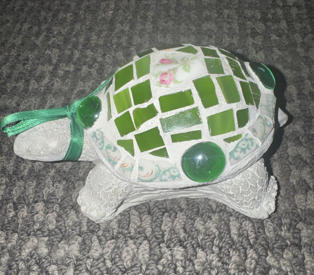 Studio Pottery Turtle Mosaic Glass Tile Turtle statue Signed 5” Long