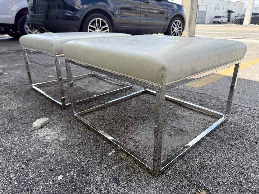 TWO MITCHELL GOLD AND BOB WILLIAMS GRAYLEATHER AND CHROME STOOLS