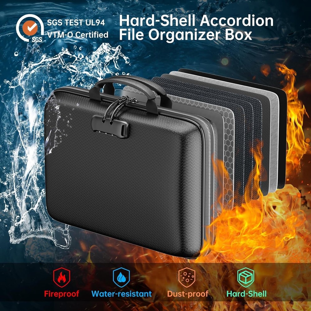 DocSafe Fireproof File Organizer with Lock, Hard-Shell Case Fireproof Document