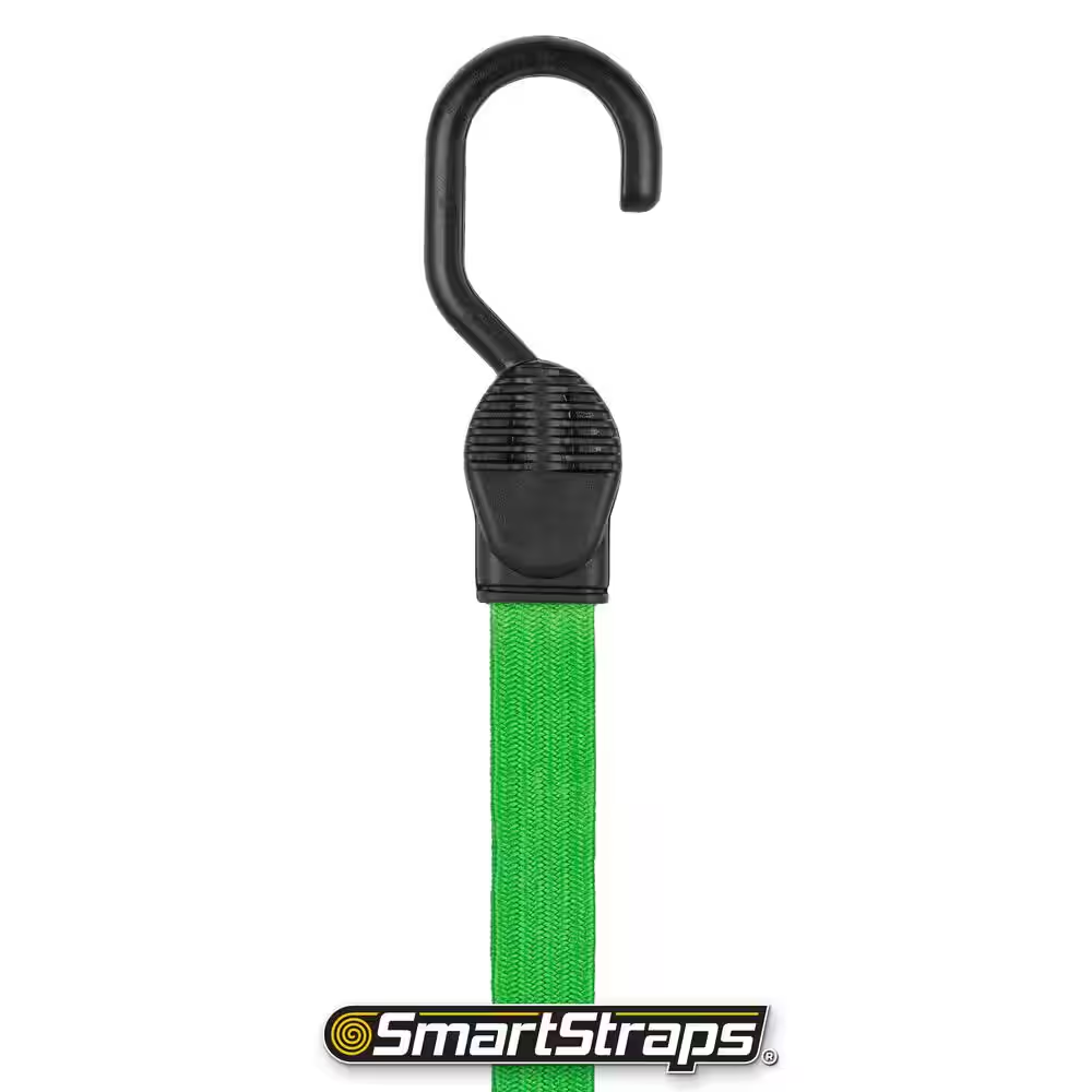 24 In. Green Flat Strap Bungee Cord with Hooks - 2 Pack