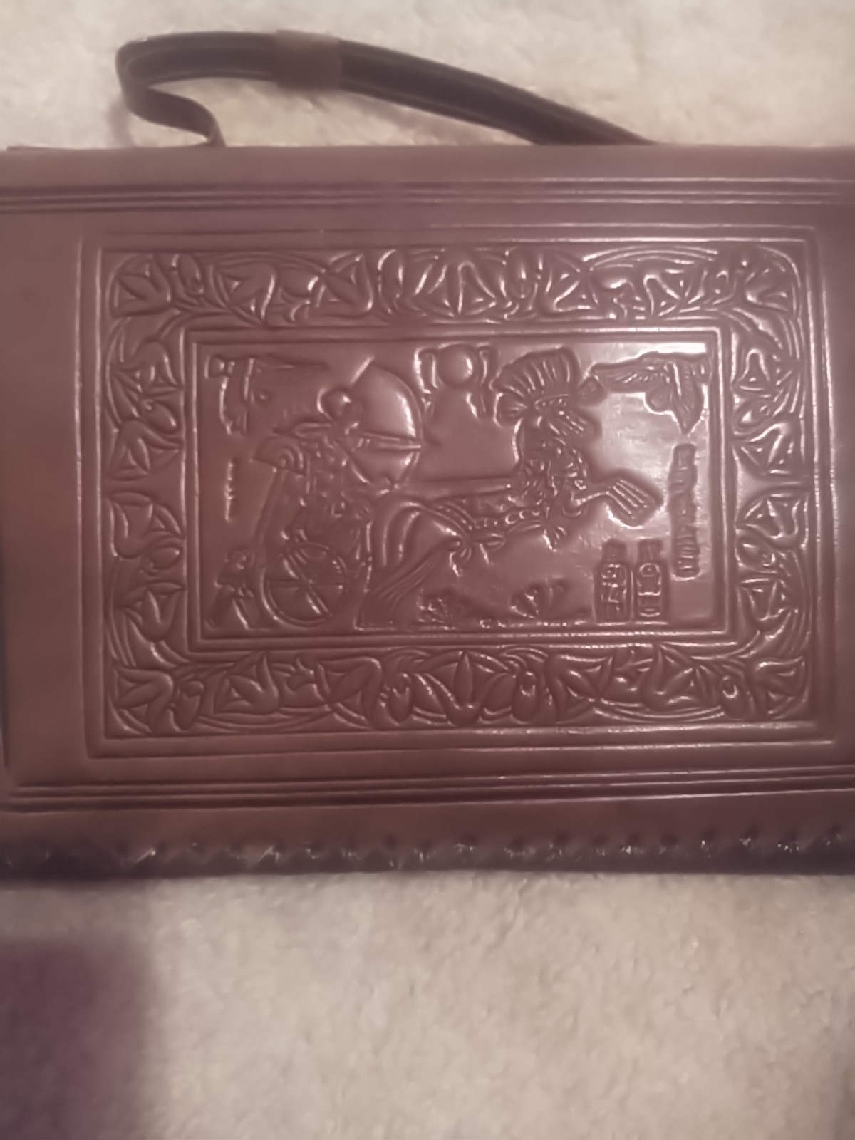 Vintage Hand Tooled Leather Embossed Egyptian Themed Purse