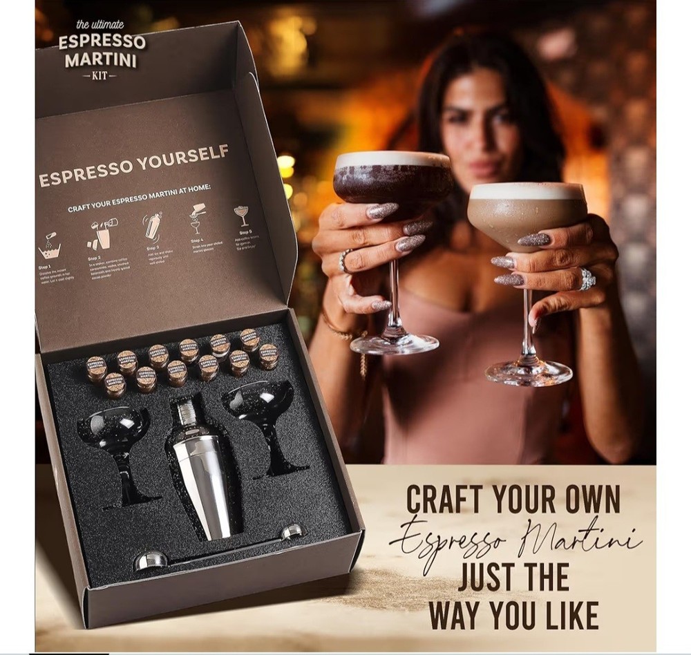 Espresso Martini Kit Gift Set– Complete Martini Maker Set with Espresso Mix, Par