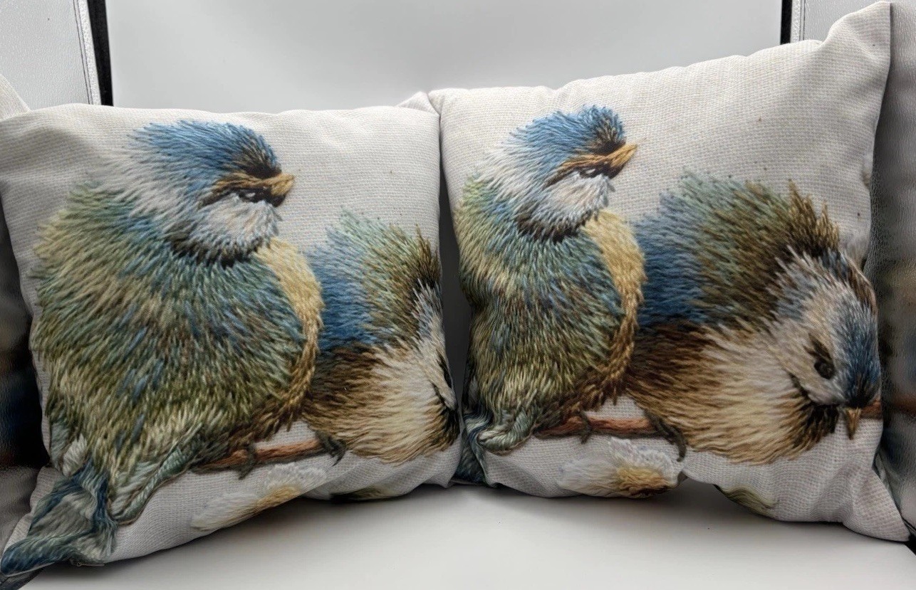 TentCraft Bird Throw Pillow Pair 14” Square Zippered Washable Covers Inserts