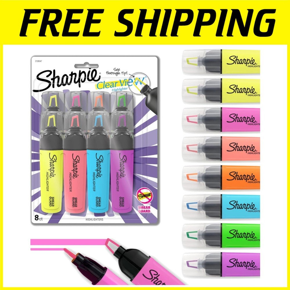 Clear View Highlighters Set - 8 Assorted Colors