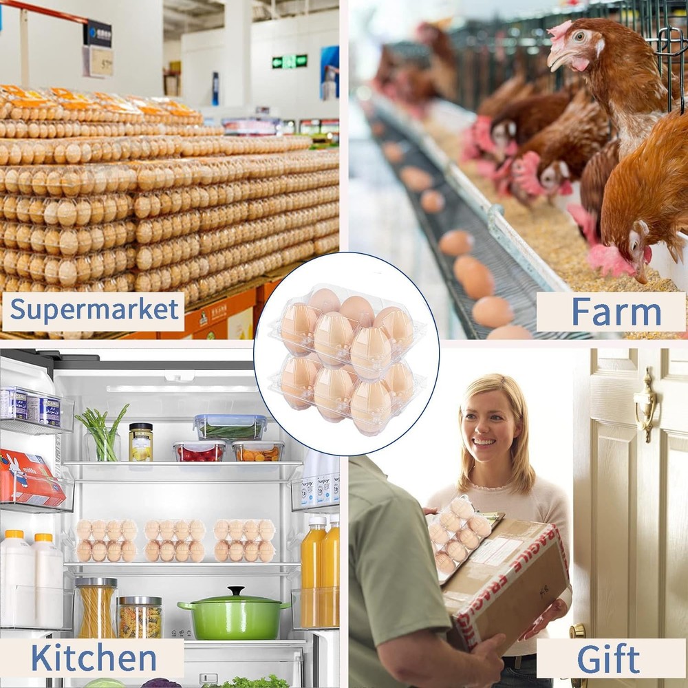 Plastic Clear Egg Carton for 6 Eggs,12Pack Egg Tray Reusable Medium