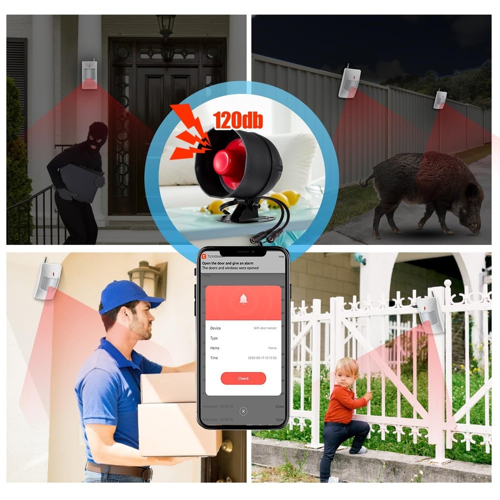 WiFi Alarm System for Home Security, 120dB Wireless Alarm Security System wit...