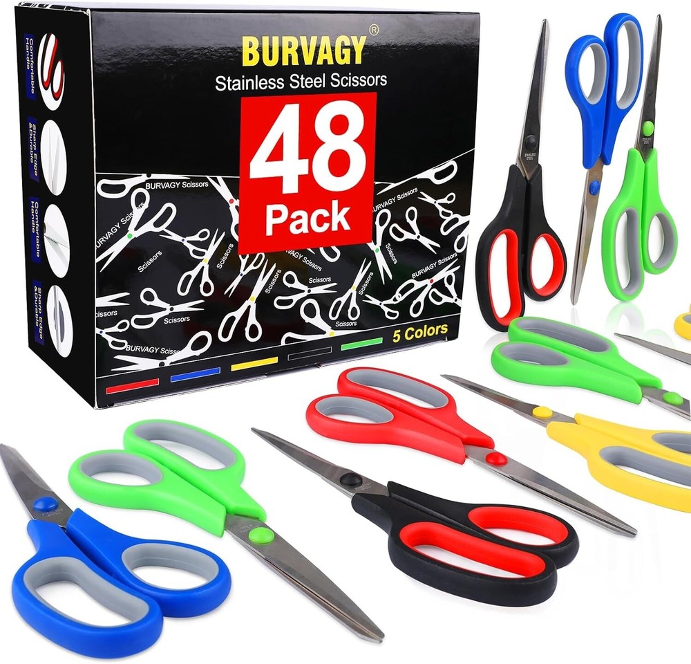 Bulk 48-Pack 8" Stainless Steel Multipurpose Scissors with Comfort Grip