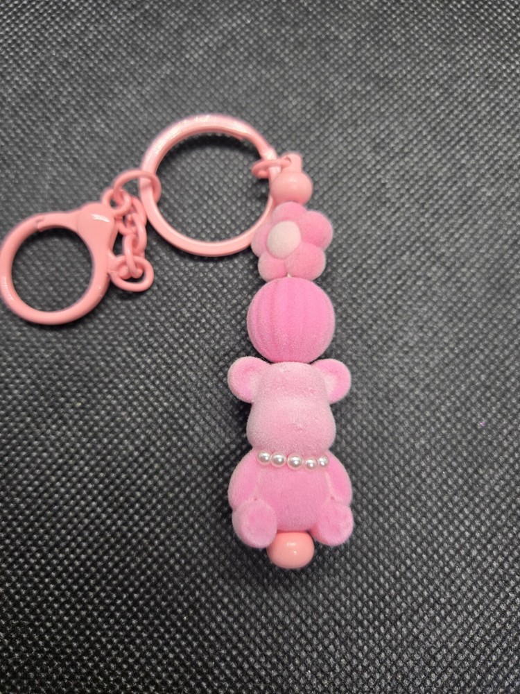 Handcrafted Pink Bear Bead Key Chain