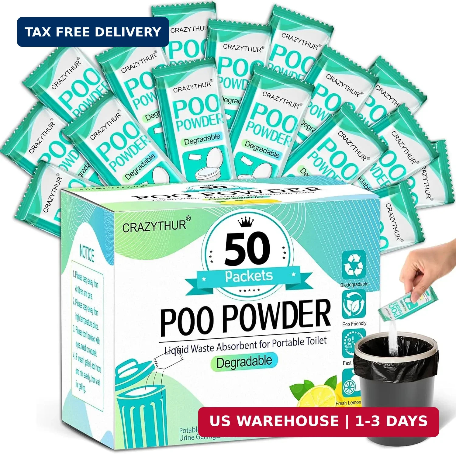 PortablePortable Toilet Gel, Poo Powder for Portable Toilet, Camping Toilet Gel,