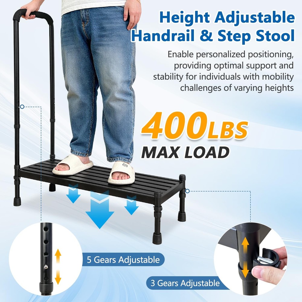 Medical Step Stool with Handle, Bed Step Stool for Elderly, 30.5" Long Bedsid...
