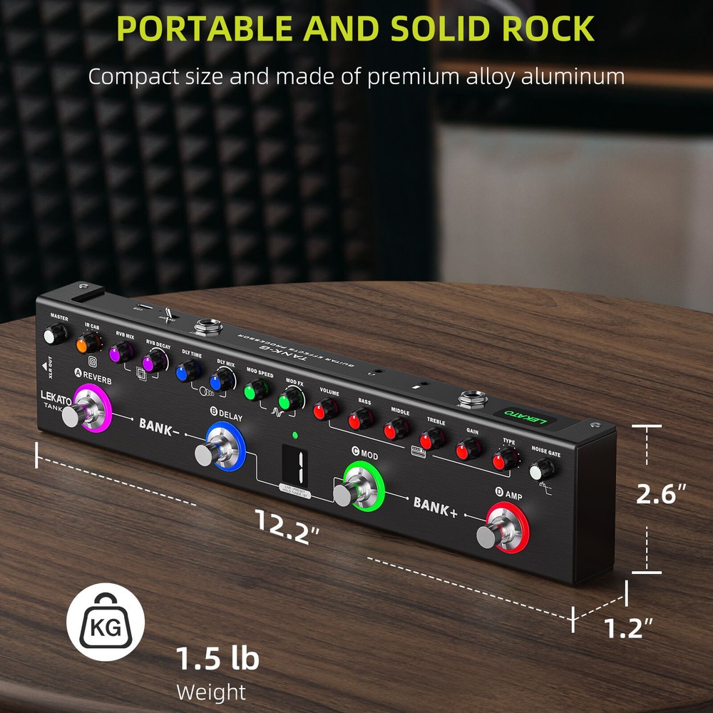 LEKATO Multi Effects Guitar Pedal Processor BT/36 Presets/4 Modules/IR CAB Tuner