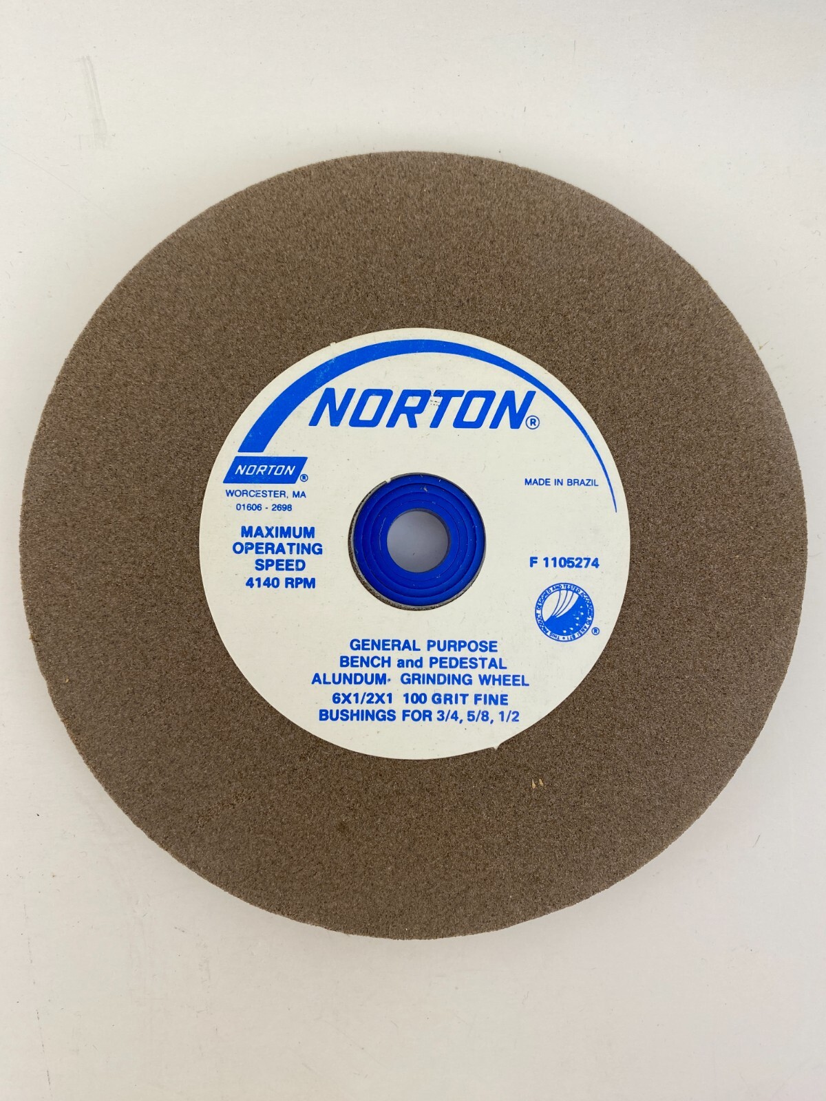 Norton 66252836133 6"x1/2"x 1 100/120 Grit Aluminum Oxide 4140RPM Grinding Wheel