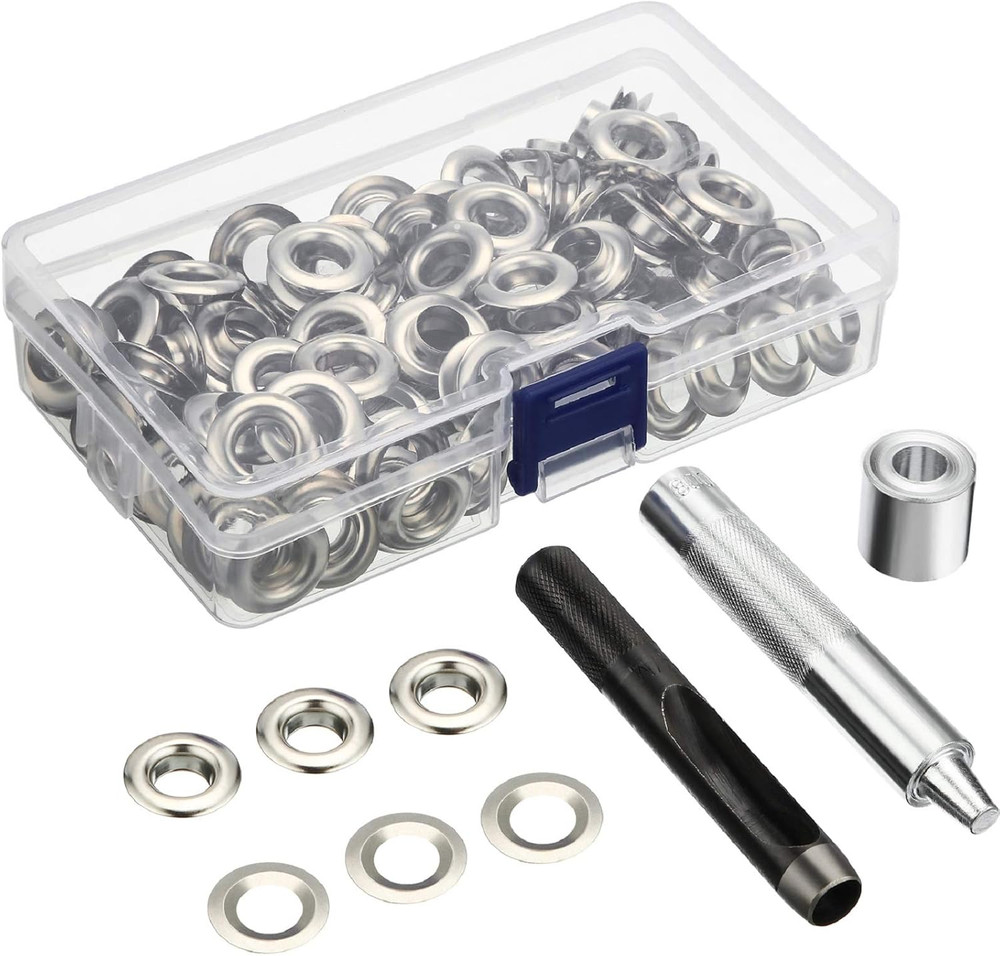 100 Sets Grommet Eyelets Kit with Setting Tool and Storage Box for Fabric, Tarps