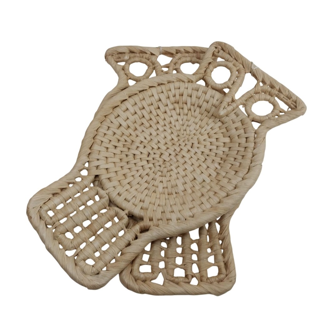 Rustic Straw Owl Baskets Wall Hanging Trivets Boho Chic