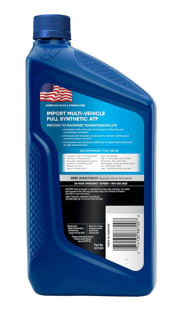 MultiVehicle Full Synthetic ATF for Automatic Transmissions 1 Quart