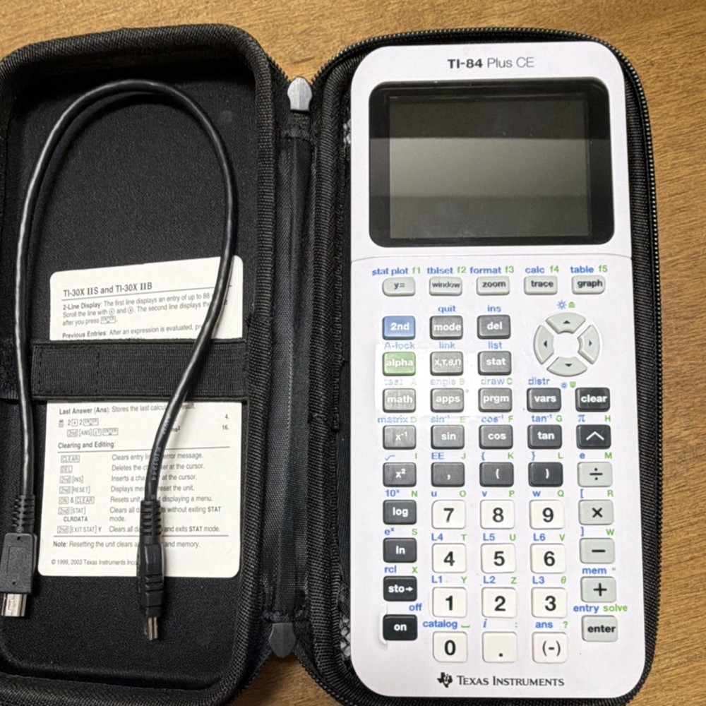 Texas Instruments TI-84 Plus CE Graphing Calculator LCD USB Case Cable
