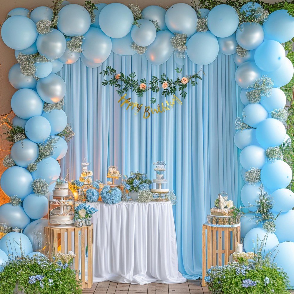 Blue Backdrop Curtains 2 Panels - Wrinkle-Free Light Blue Curtains Polyester ...