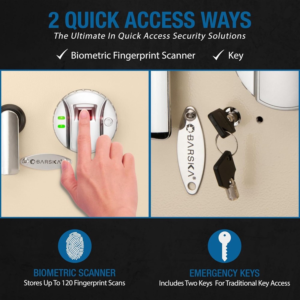 Barska Biometric Wall Safe w/ Fingerprint Lock, Left Side Opening, AX12880