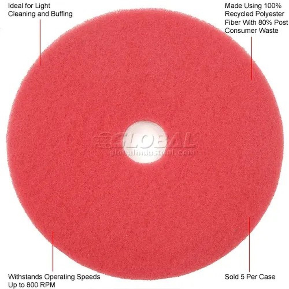 Global Industrial? 17" Buffing Pad, Red, 5 Per Case