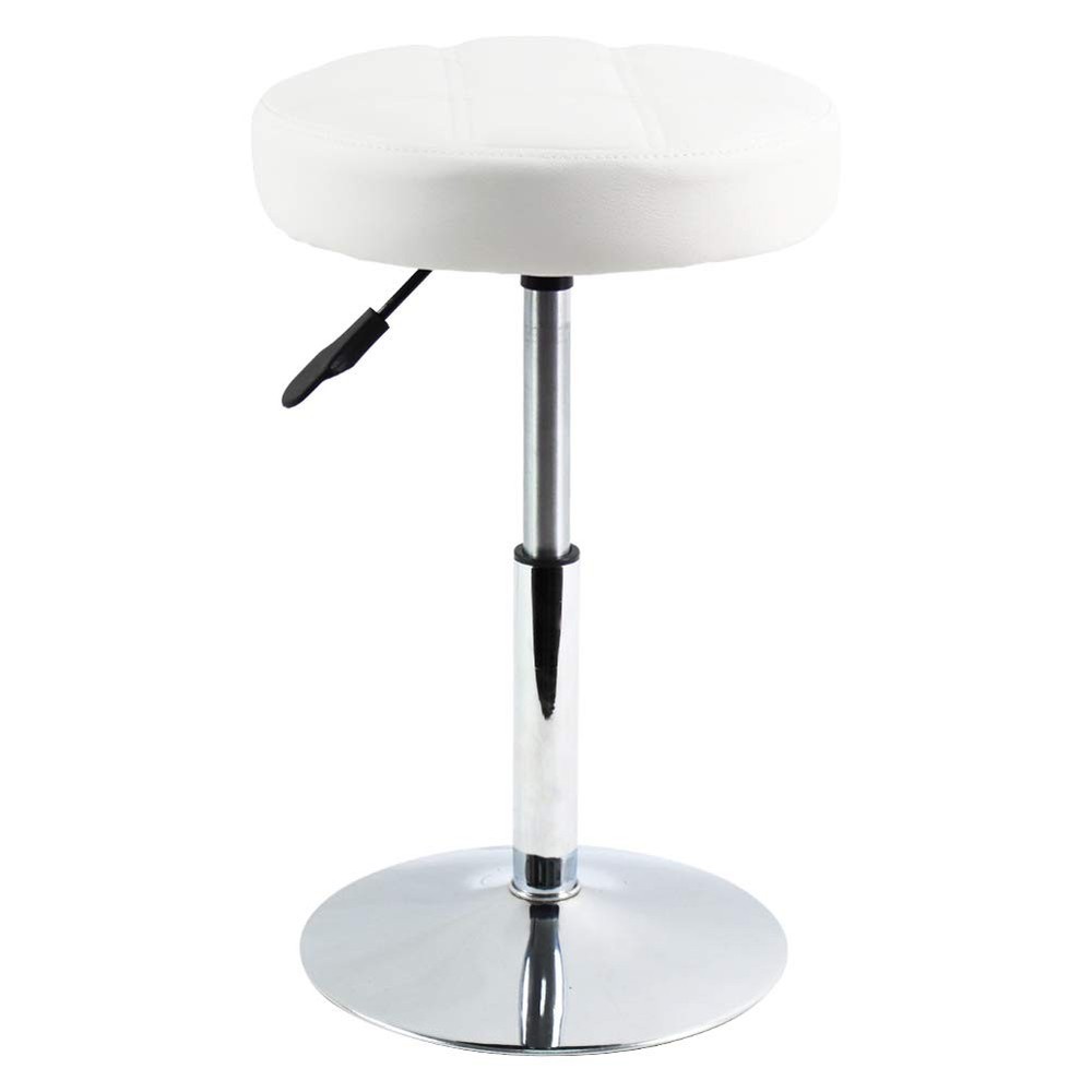 Adjustable Swivel Barstool, White, PU Leather, 32cm Diameter, 220lbs Maximum ...