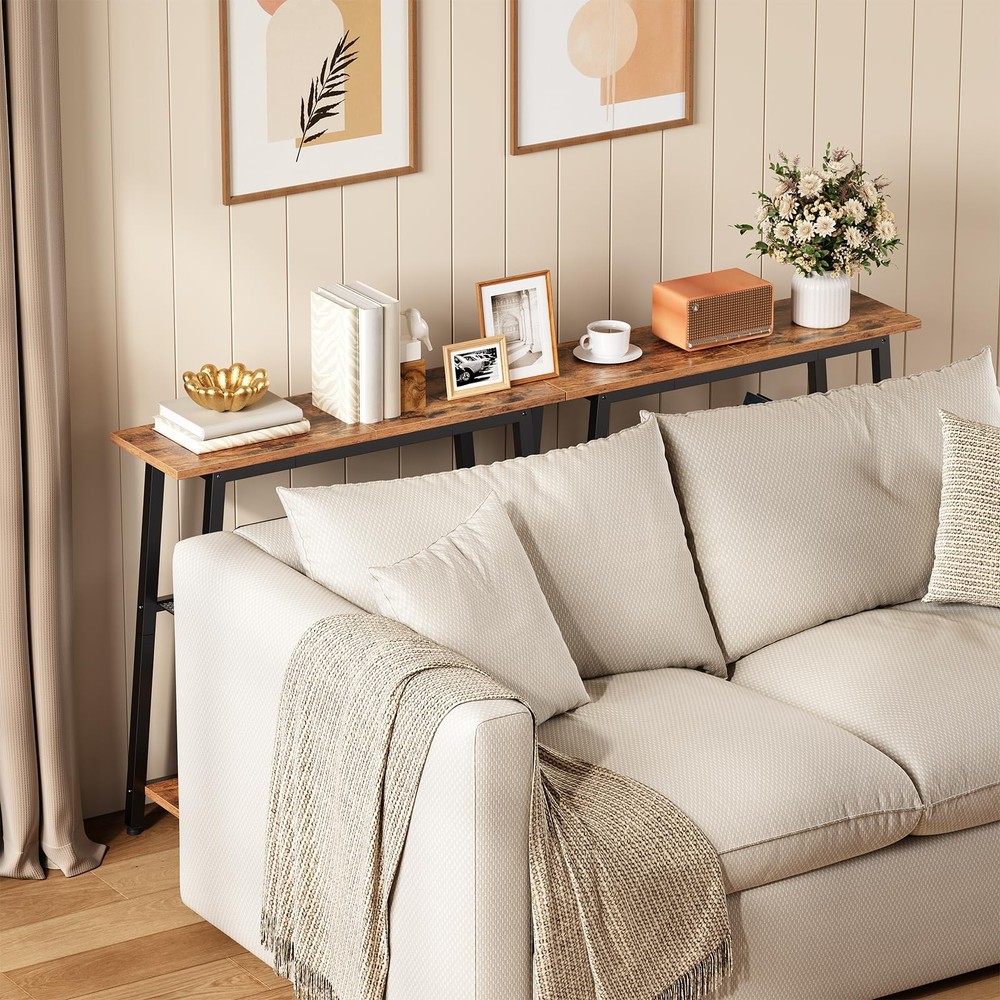 Narrow Console Table, 3-Tier Small Entryway Table with Storage Shelves, Behin...