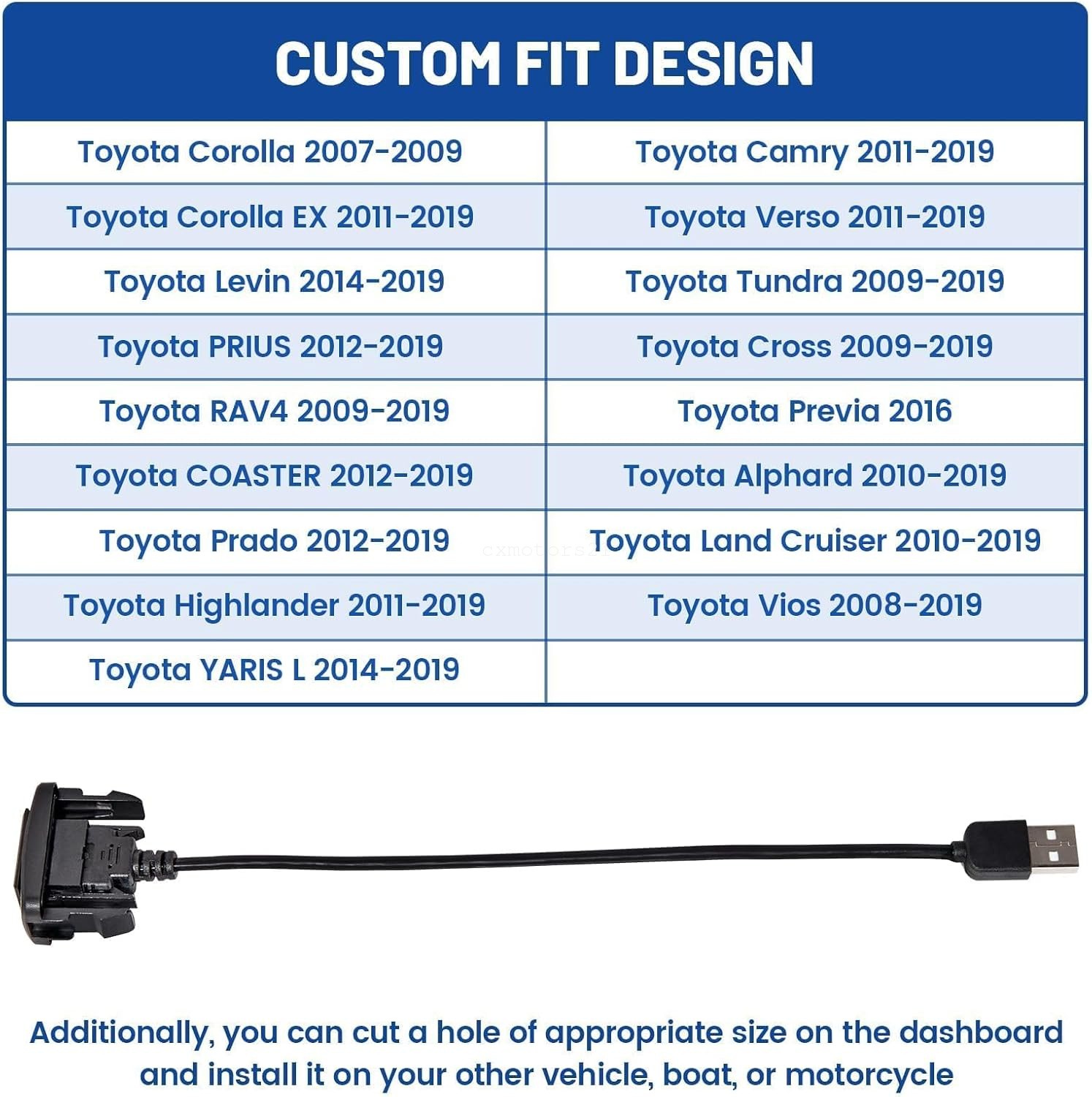 For 09-19 Toyota Corolla USB Port Power Outlet Car Charging Socket Flush Mount