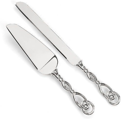 Wedding Silverplated Cake & Knife Serving Set Graceful Heart
