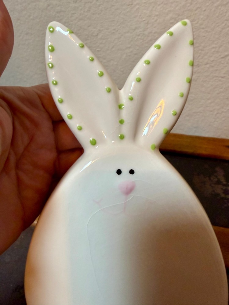 Vintage Ceramic Easter Bunny Rabbit Spring Decor Polka Dot Ears