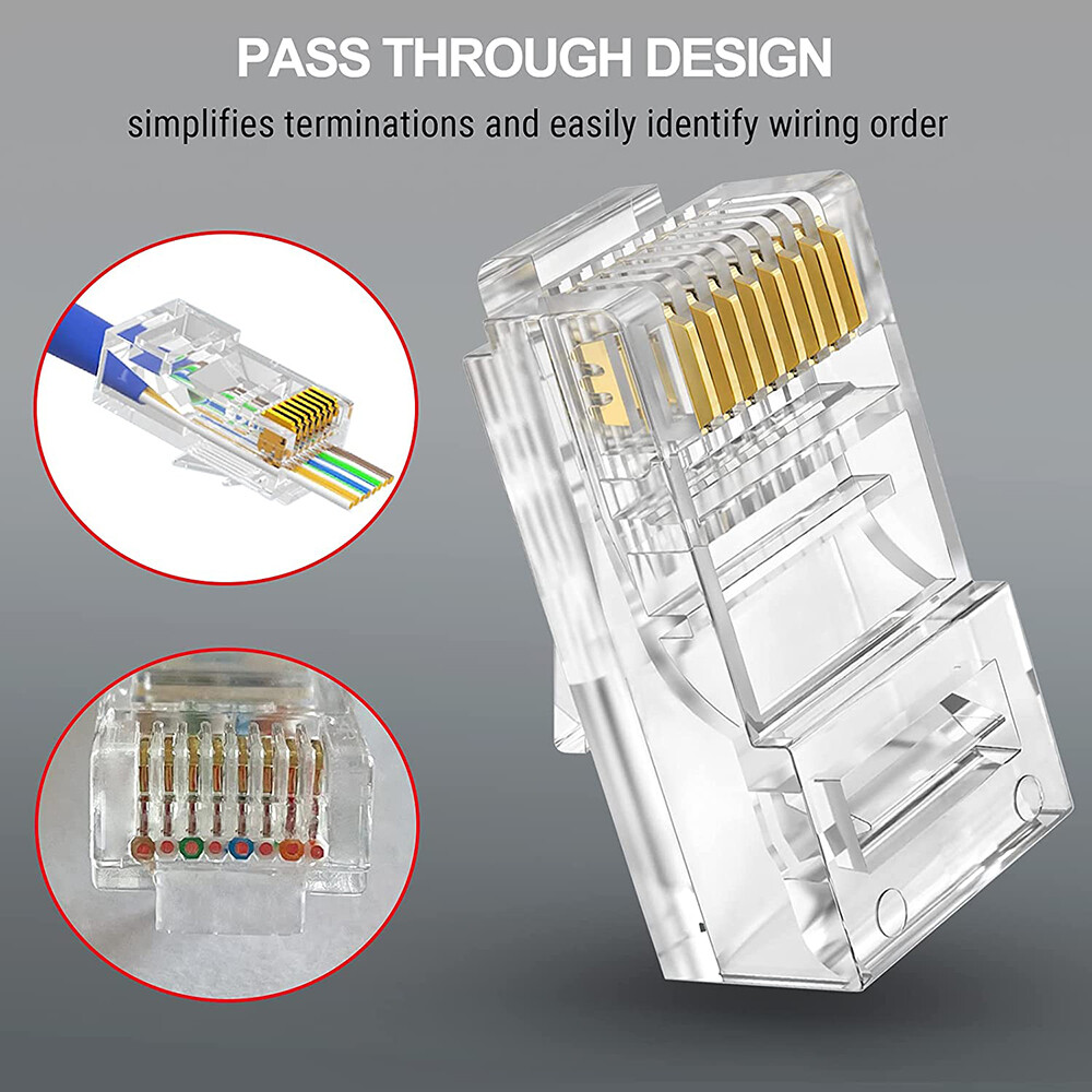 100pcs RJ45 Pass Through Modular Plug Network Cable Connector End 8P8C CAT6 CAT5