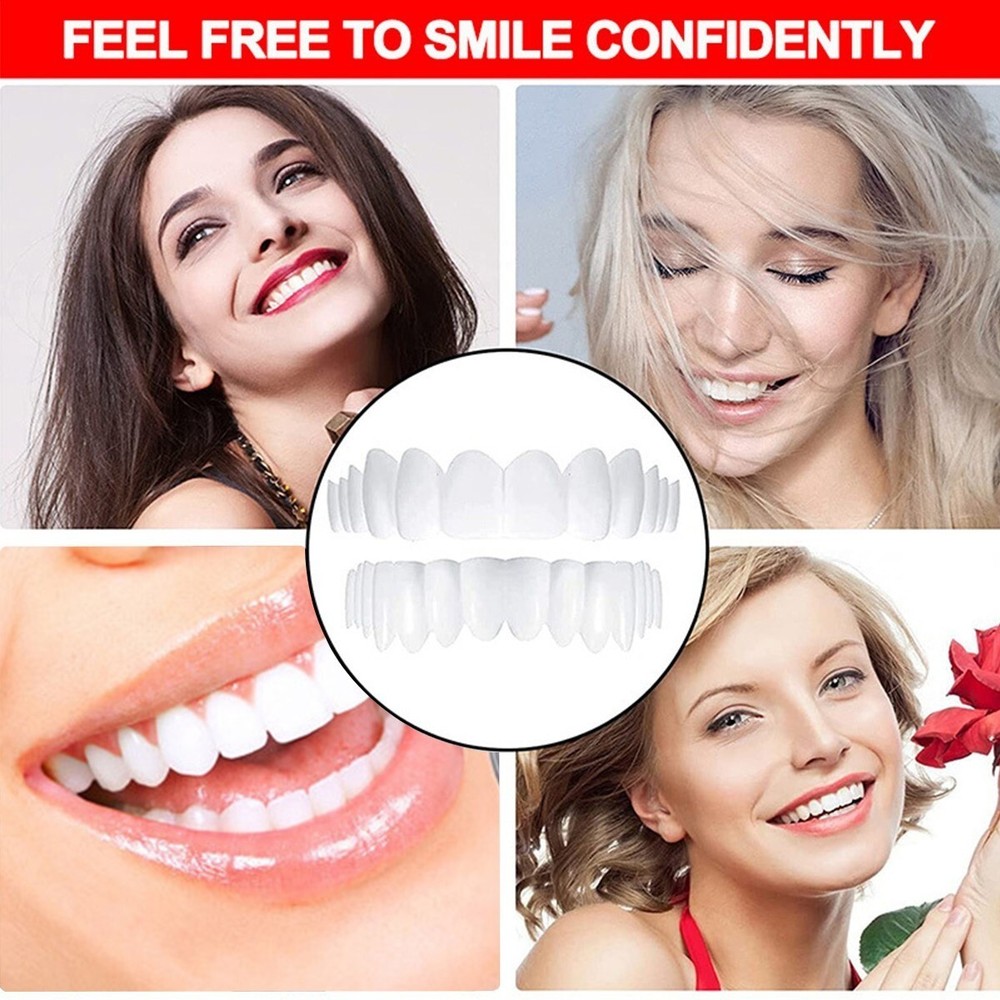 Snap On Veneers Upper & Lower Set - Instant False Teeth Covers No Adhesive bex
