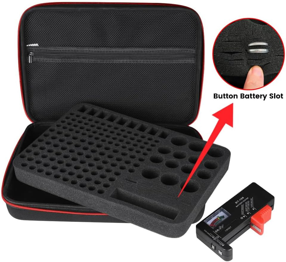 Battery Organizer Case 200+ Slots with Tester for AA AAA C D 9V Button Cells