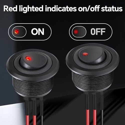 12V Aluminum Round Rocker Switch Red Lighted Toggle Switch Red Lighted-2Pcs