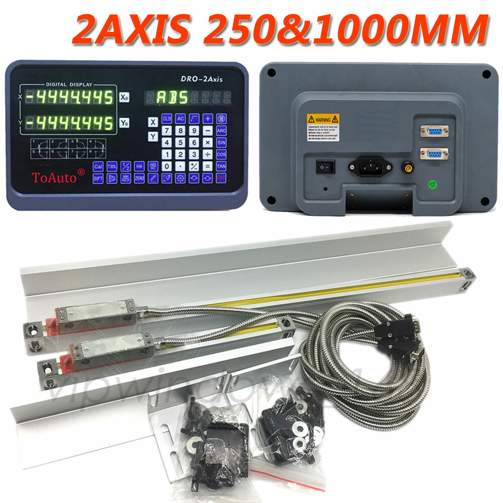2 Axis Digital Readout DRO &2 TTL Linear Glass Scale Encoder for milling CNC