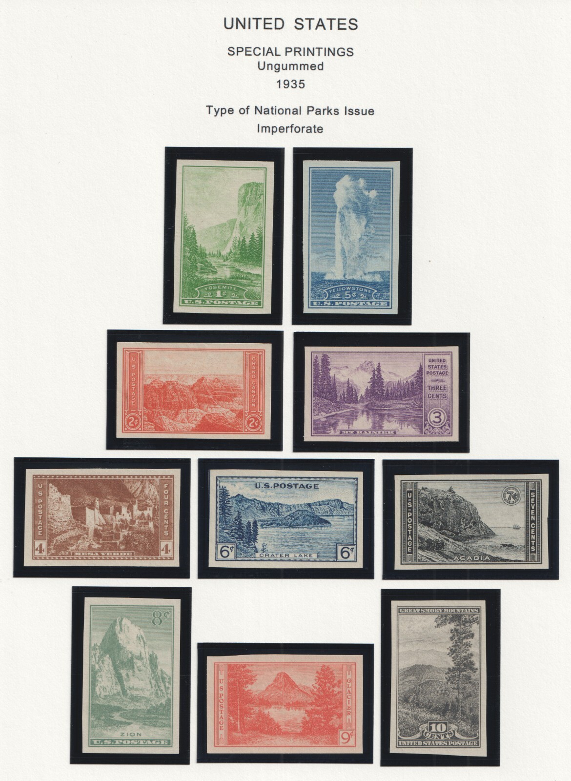 US 1934 National Parks Imperf Set, SC 756-765 zion crater lake yellowstone MNH*