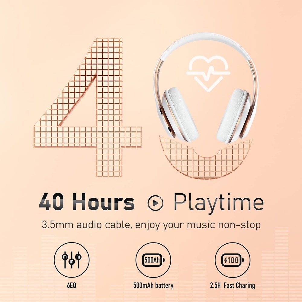 Falebare 6S Bluetooth Over-Ear Headphones, Foldable Wireless, 40H Playtime