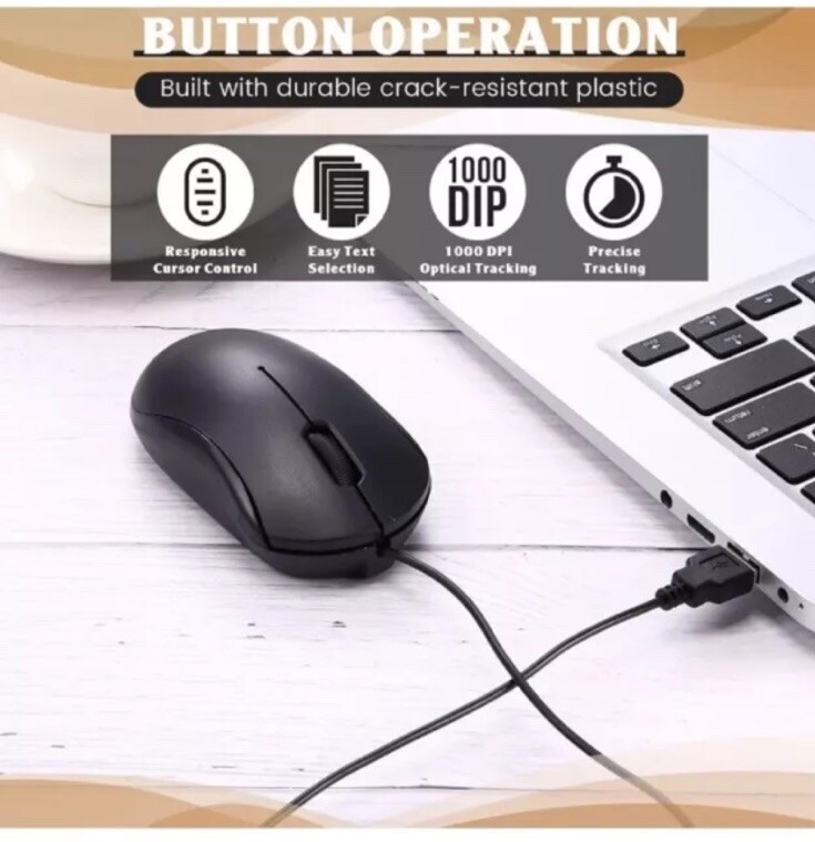 Xuhal 50 Pcs Black Wired Mouse Bulk 1000 DPI 3 Button Corded Computer Mouse Slim