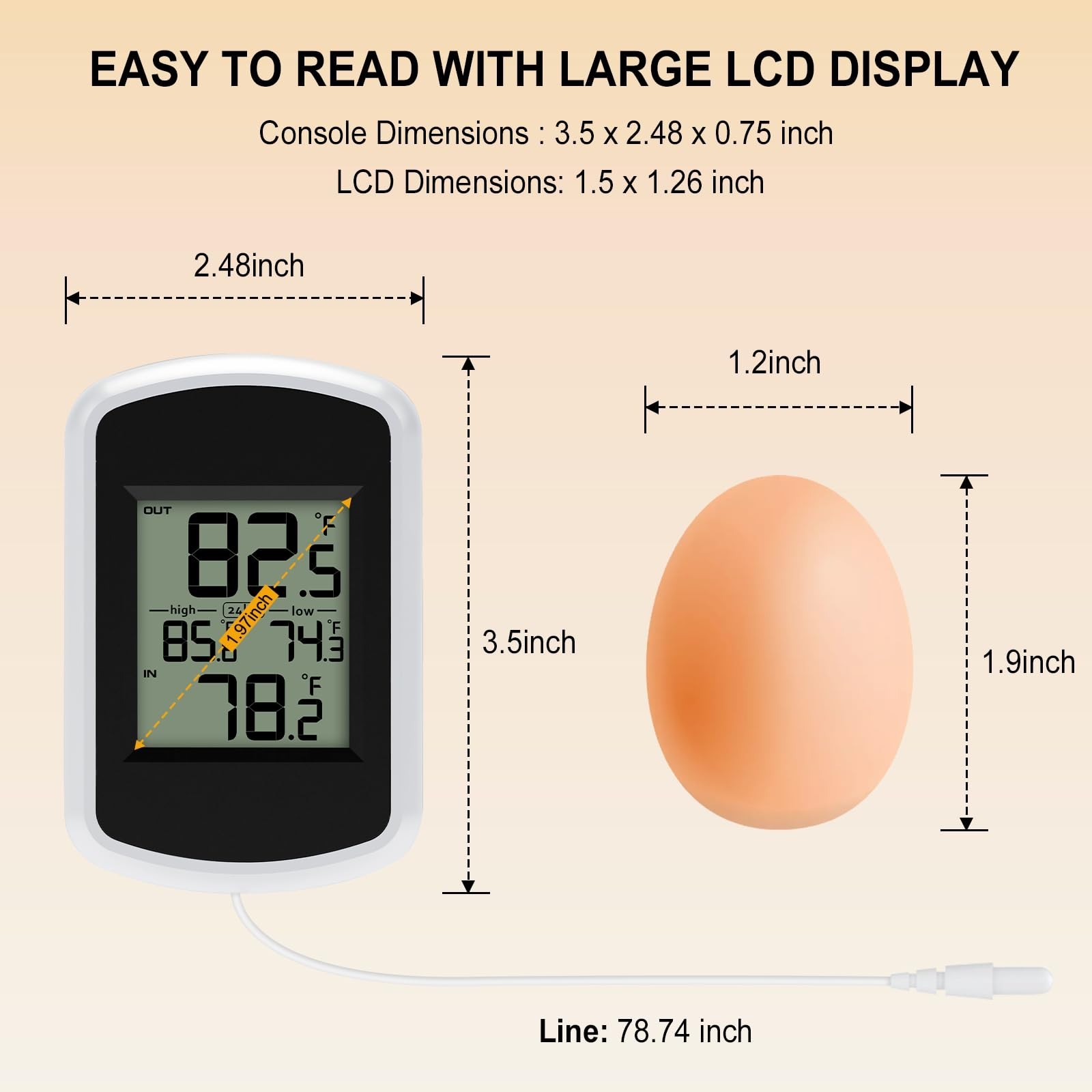Wired Digital Indoor Outdoor Thermometer Room Thermometer Indoor with Min/Max...