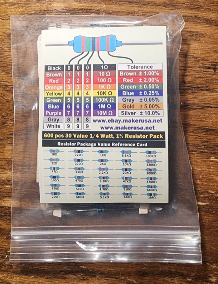 600Pcs 30 Values 1% Resistor Assortment 10 Ohm-1M Ohm Metal Film Resistors Kit