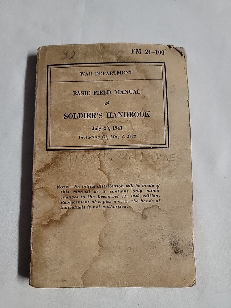 WW2 War Department Basic Field Manual Soldiers Handbook July 23 1941 Original