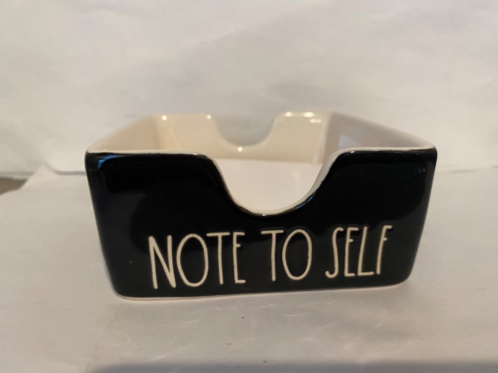 Rae Dunn NOTE TO SELF black ceramic Sticky Note Holder Desk Office Accessory