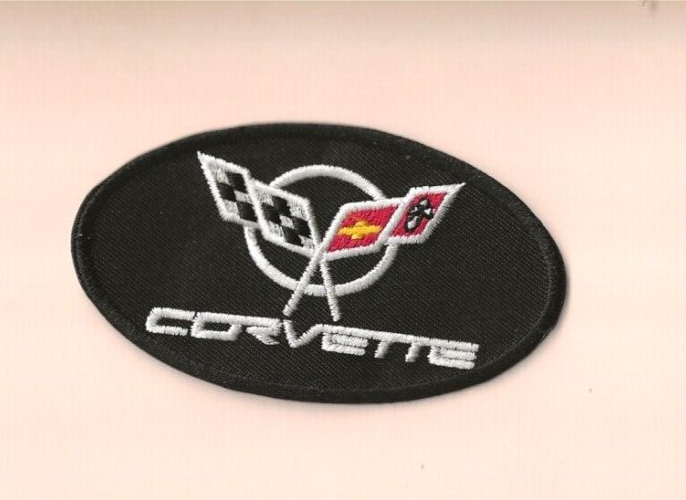NEW 2 1/8 X 3 5/8 INCH BLACK CORVETTE IRON ON PATCH FREE SHIPPING