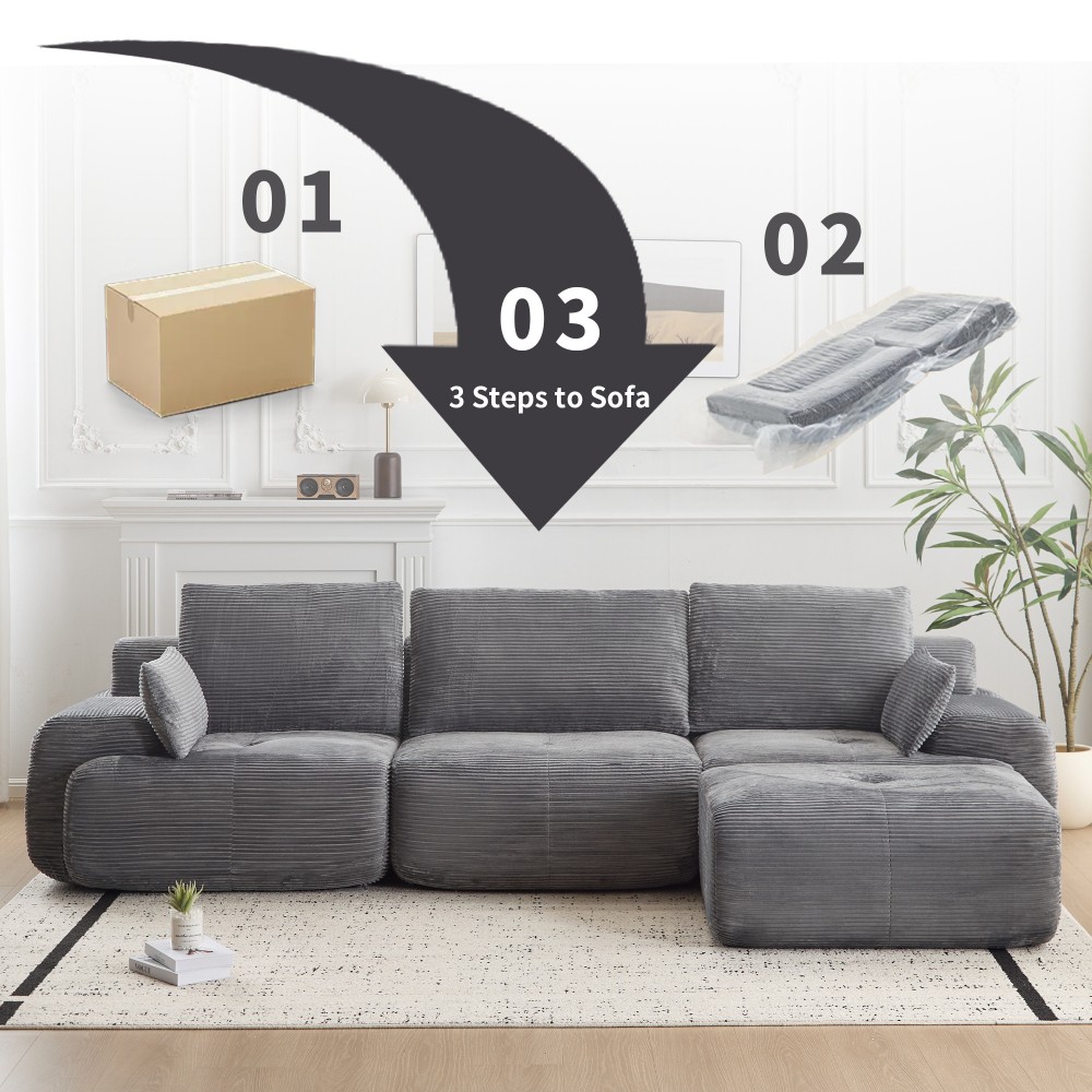Large Modular Cloud Sofa w/ Memory Foam Corduroy Fabric Grey
