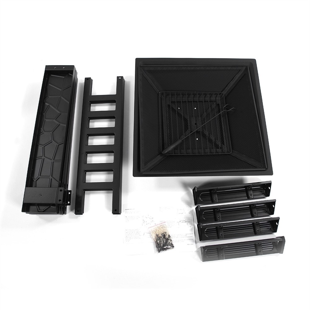 Portable Courtyard Metal Fire Pit with Accessories Black