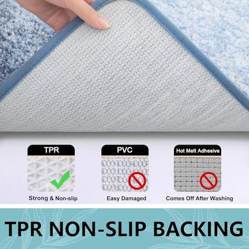 Microfiber Bathroom Rugs, Shaggy Soft and 24" x 16" Rectangular Light Blue