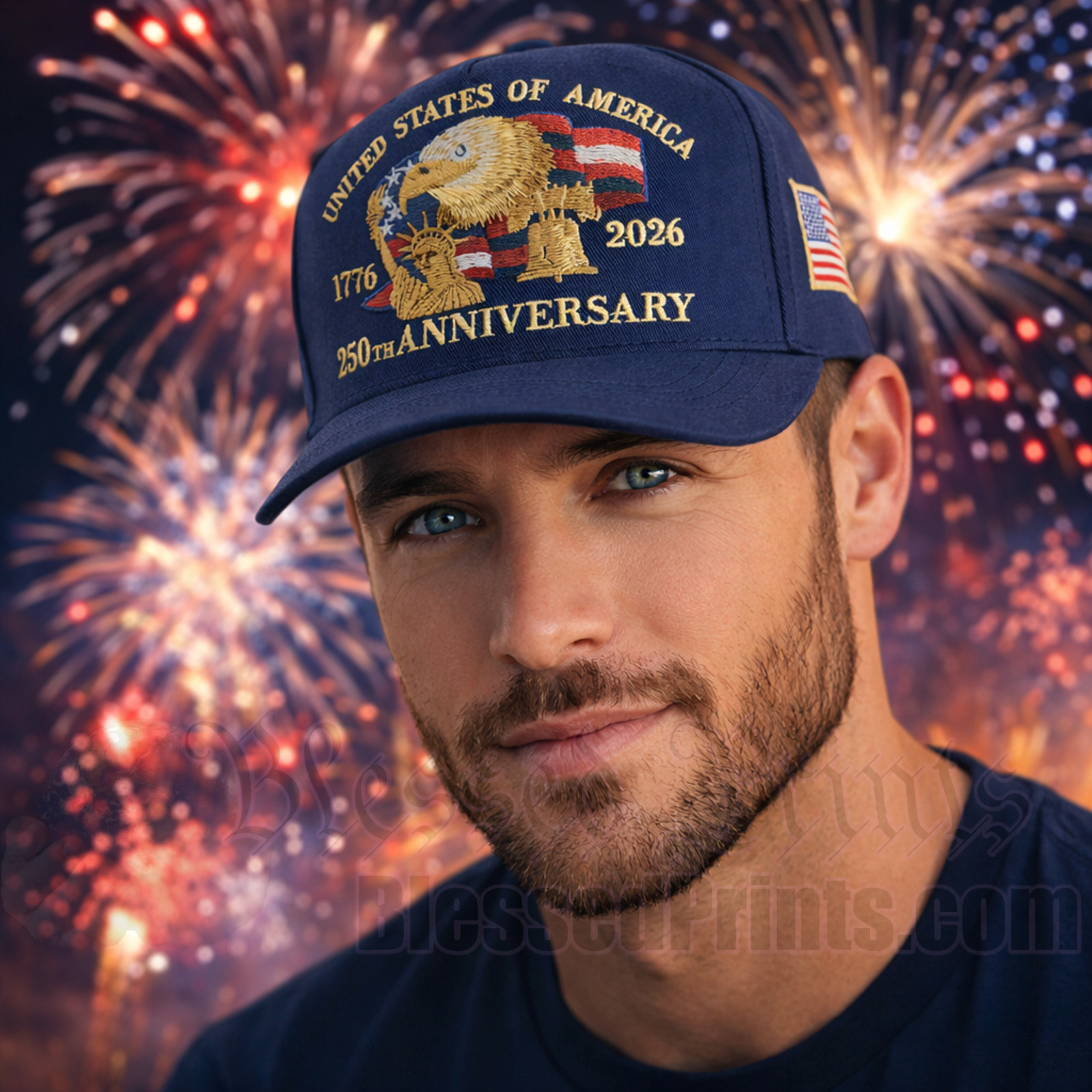 USA 250th Anniversary Hat Cap Eagle 1776 2026 Navy Embroidered Made In USA V1.0