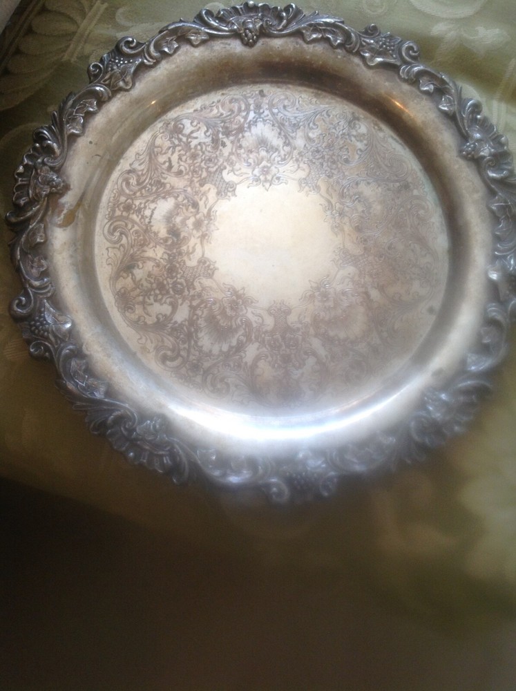 Antique 11 inch Silverplated Etched Platter Marked