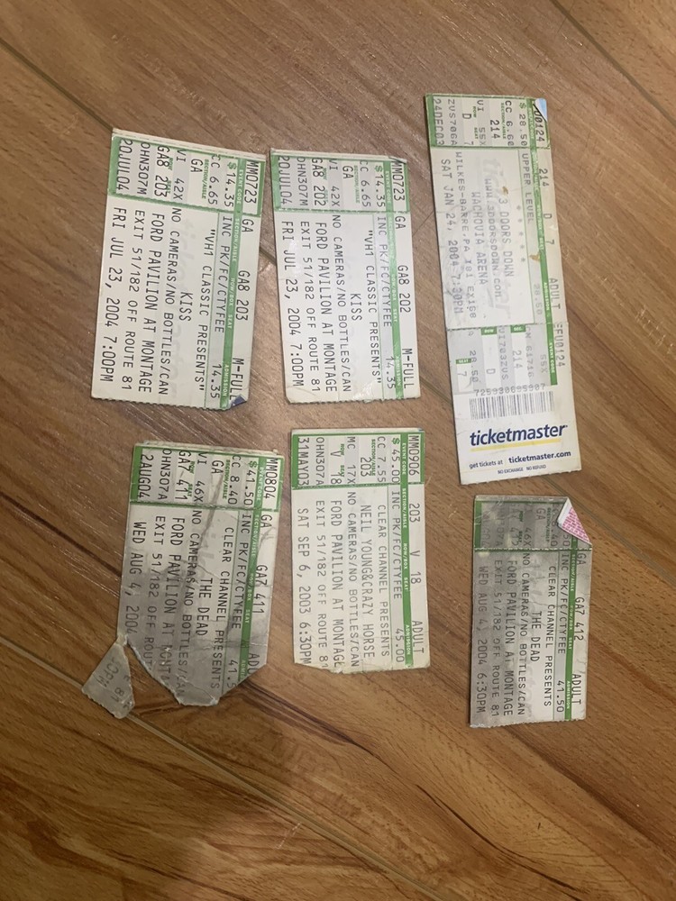 Lot 6 Rock Band Concert Ticket Stubs KISS 3 Doors Down The Dead Neil Young